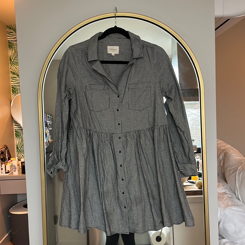 Sezane Black and White Herringbone Aurora dress